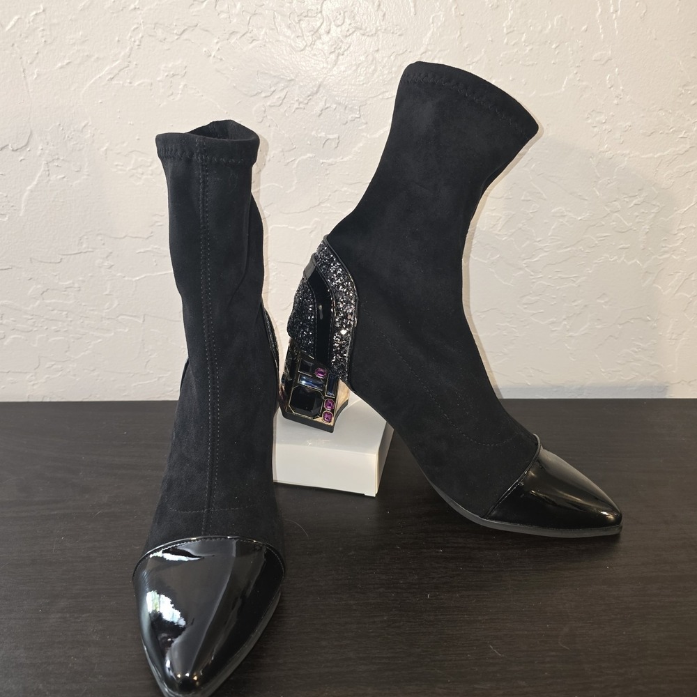 Fashion Women's Crystal Square Heel Ankle Boot Autumn Winter Pumps 8‎ - Picture 2 of 6